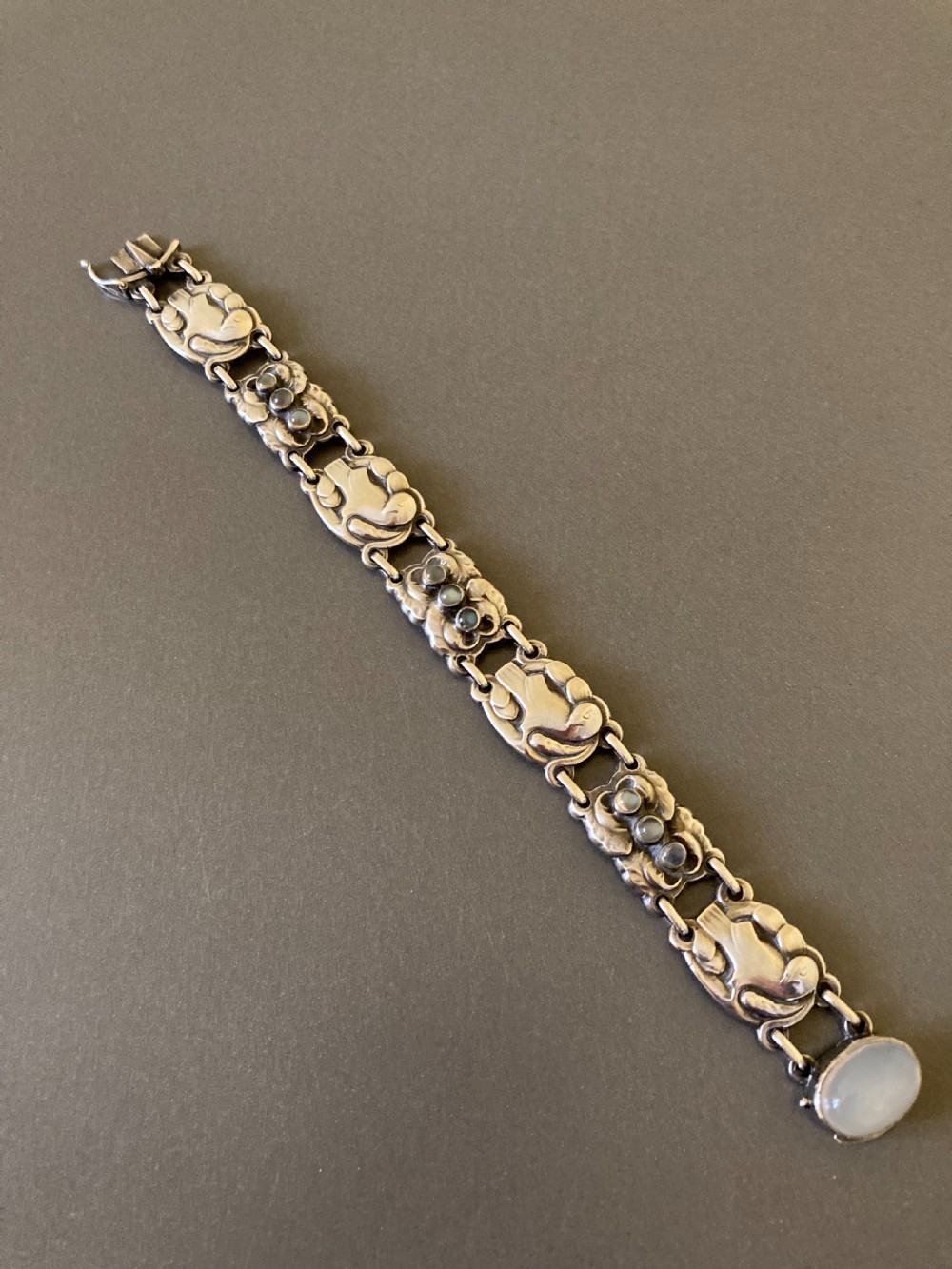 Georg Jensen Danish Silver Bracelet with Moonstones. No 24. 1950s.