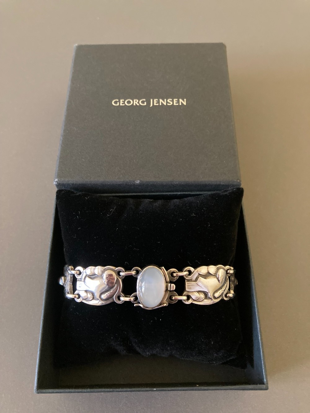 Georg Jensen Danish Silver Bracelet with Moonstones. No 24. 1950s. View V