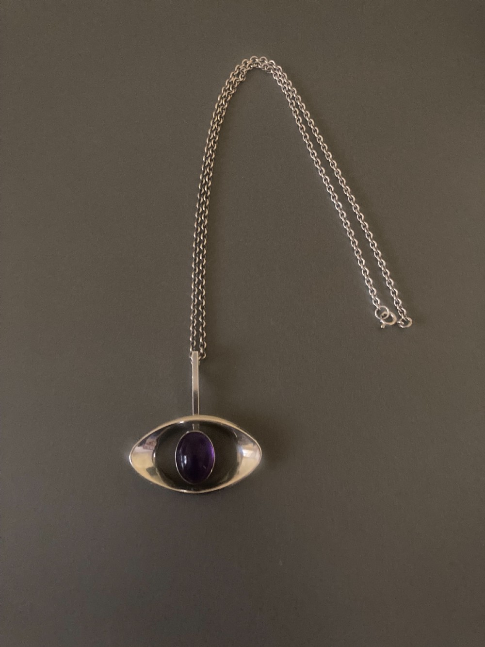 Danish Silver Pendant with Amethyst. By N E From. 1960s.