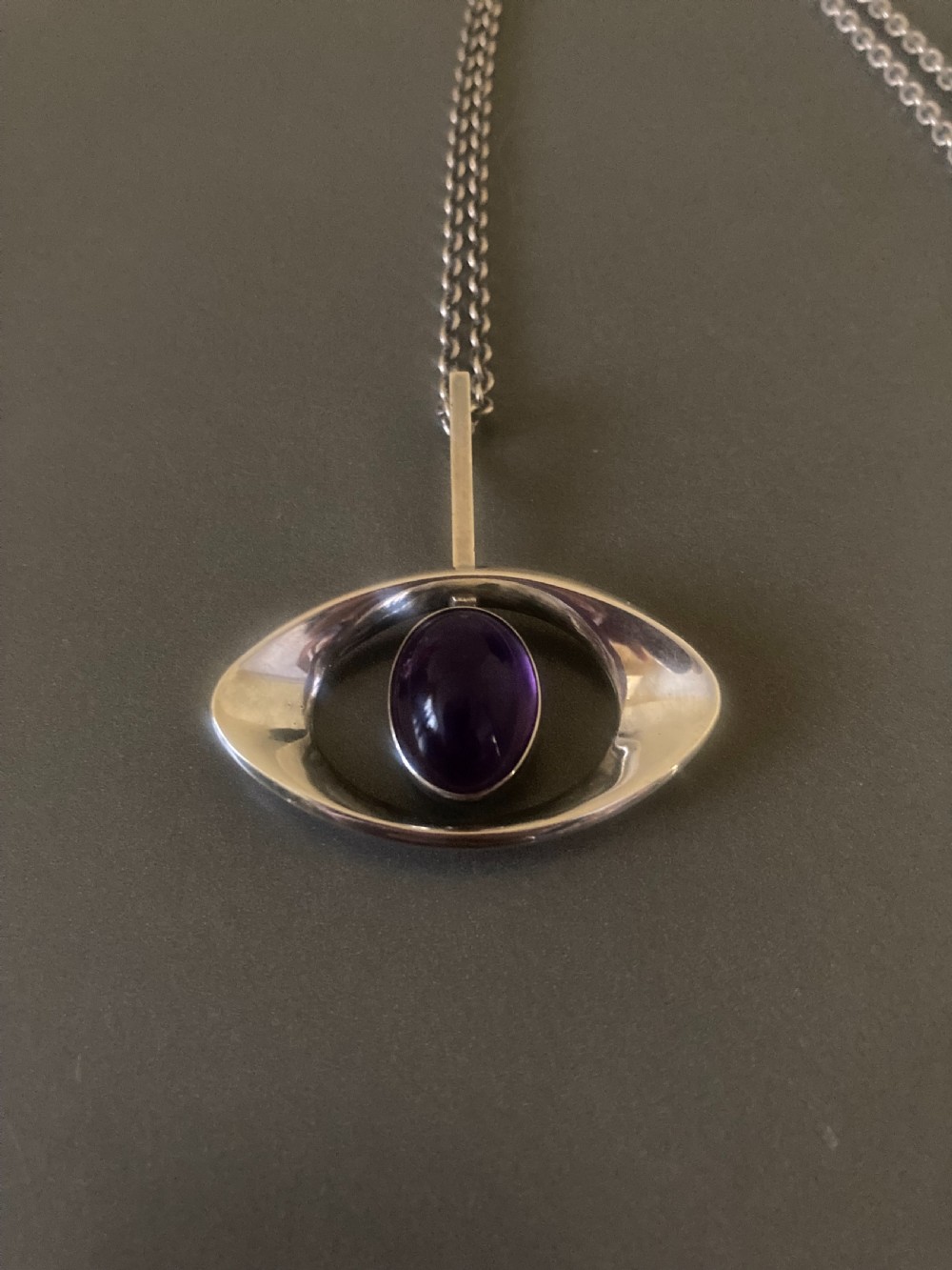 Danish Silver Pendant with Amethyst. By N E From. 1960s. View II