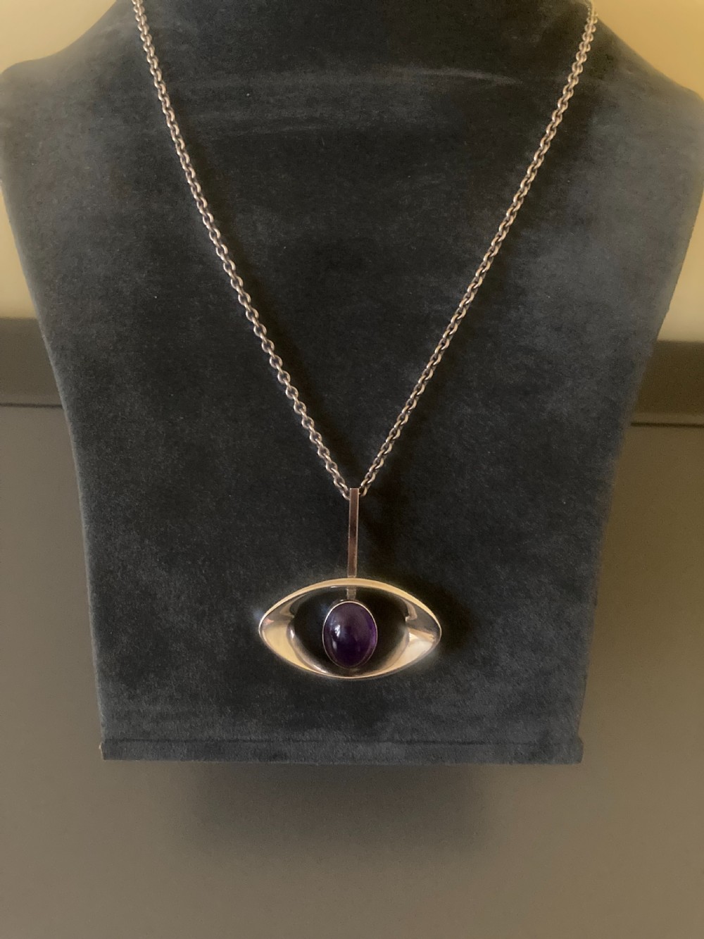 Danish Silver Pendant with Amethyst. By N E From. 1960s. View III