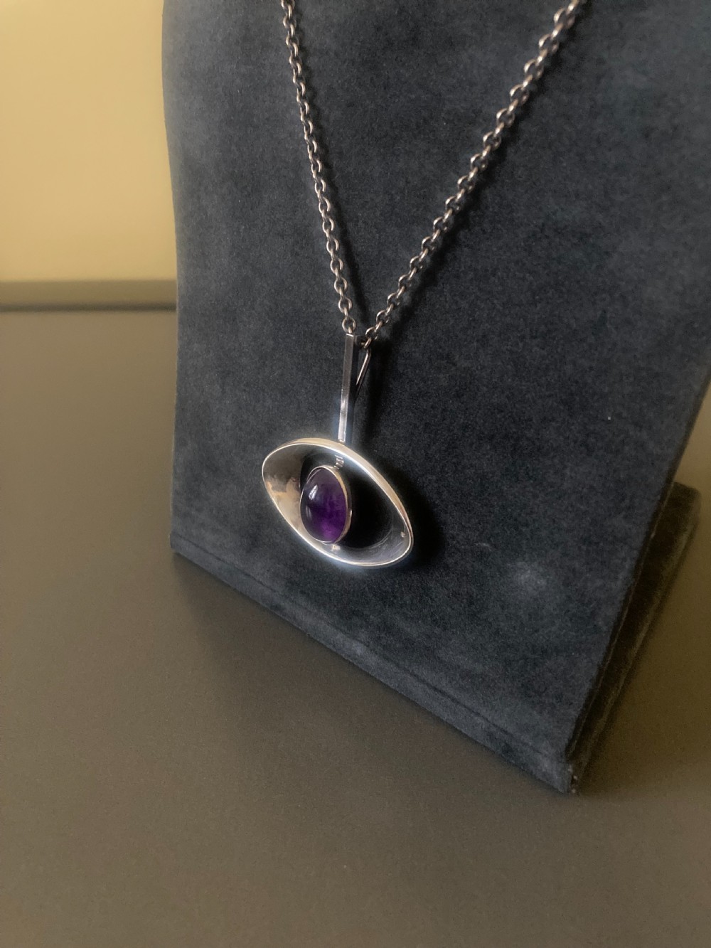 Danish Silver Pendant with Amethyst. By N E From. 1960s. View IV