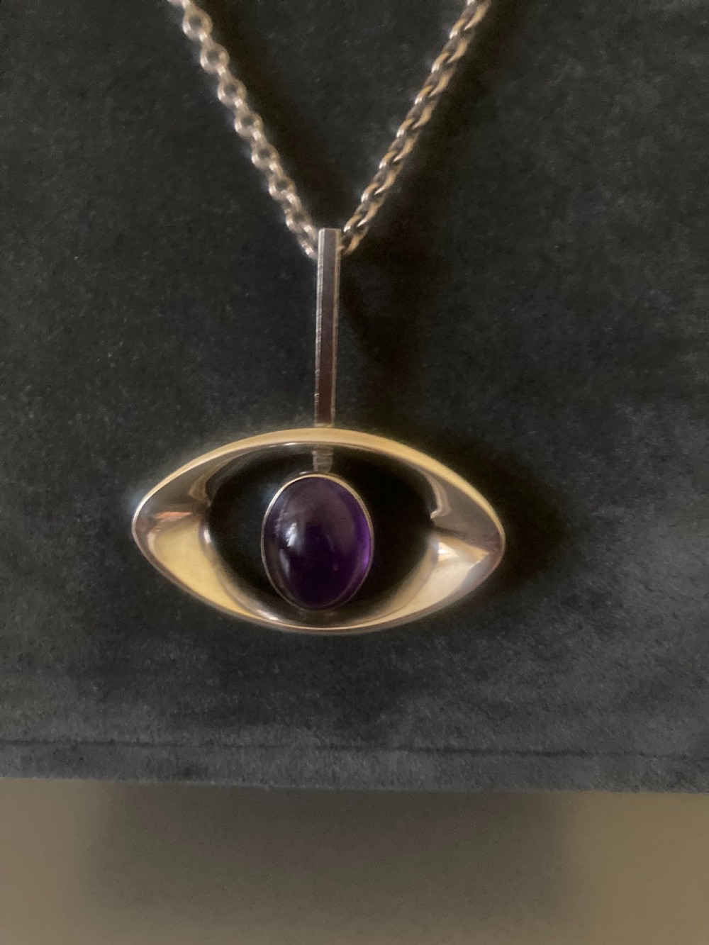 Danish Silver Pendant with Amethyst. By N E From. 1960s. View V