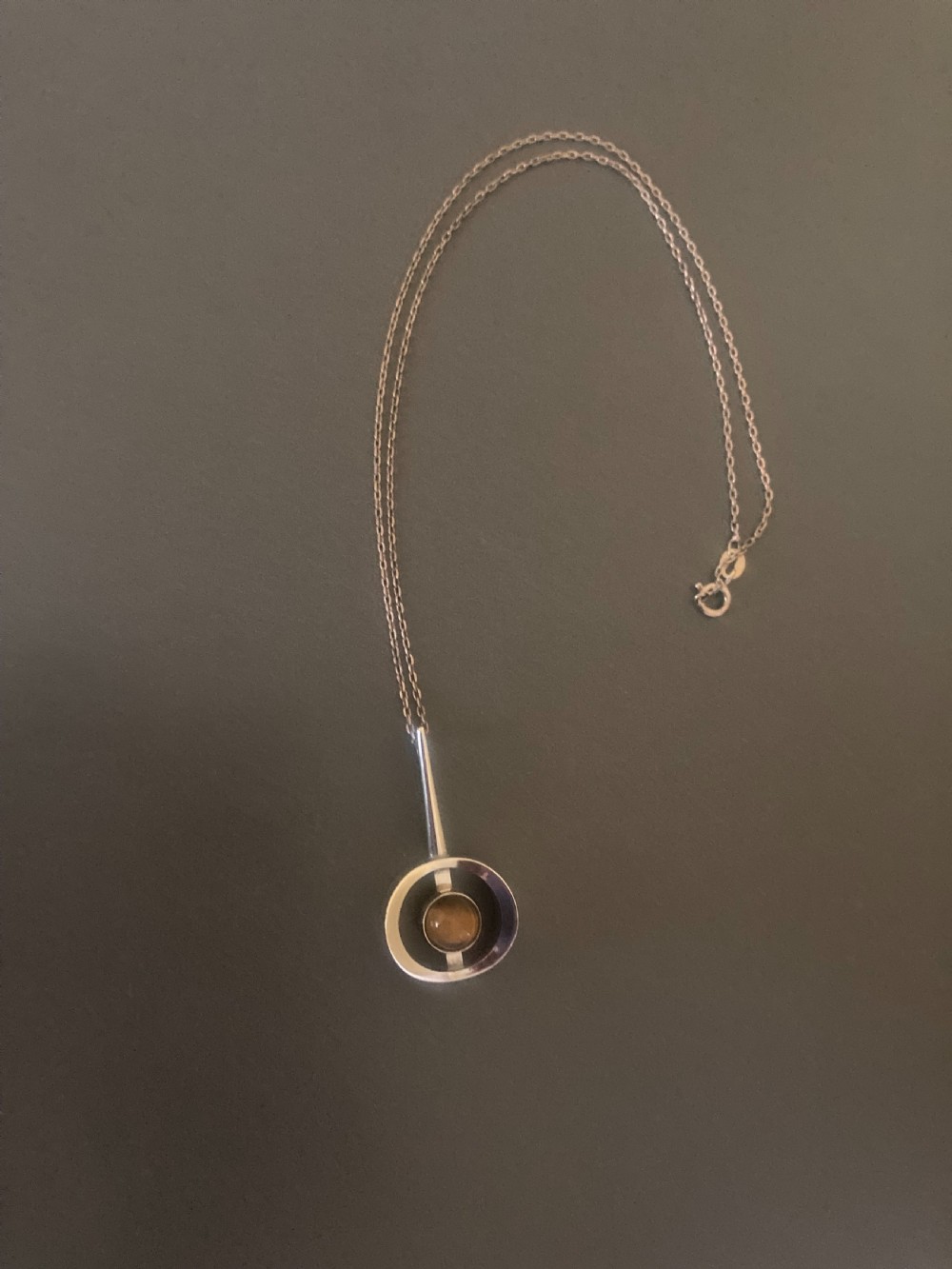 Danish Silver Pendant with Tigers Eye. By N E From. 1960s.