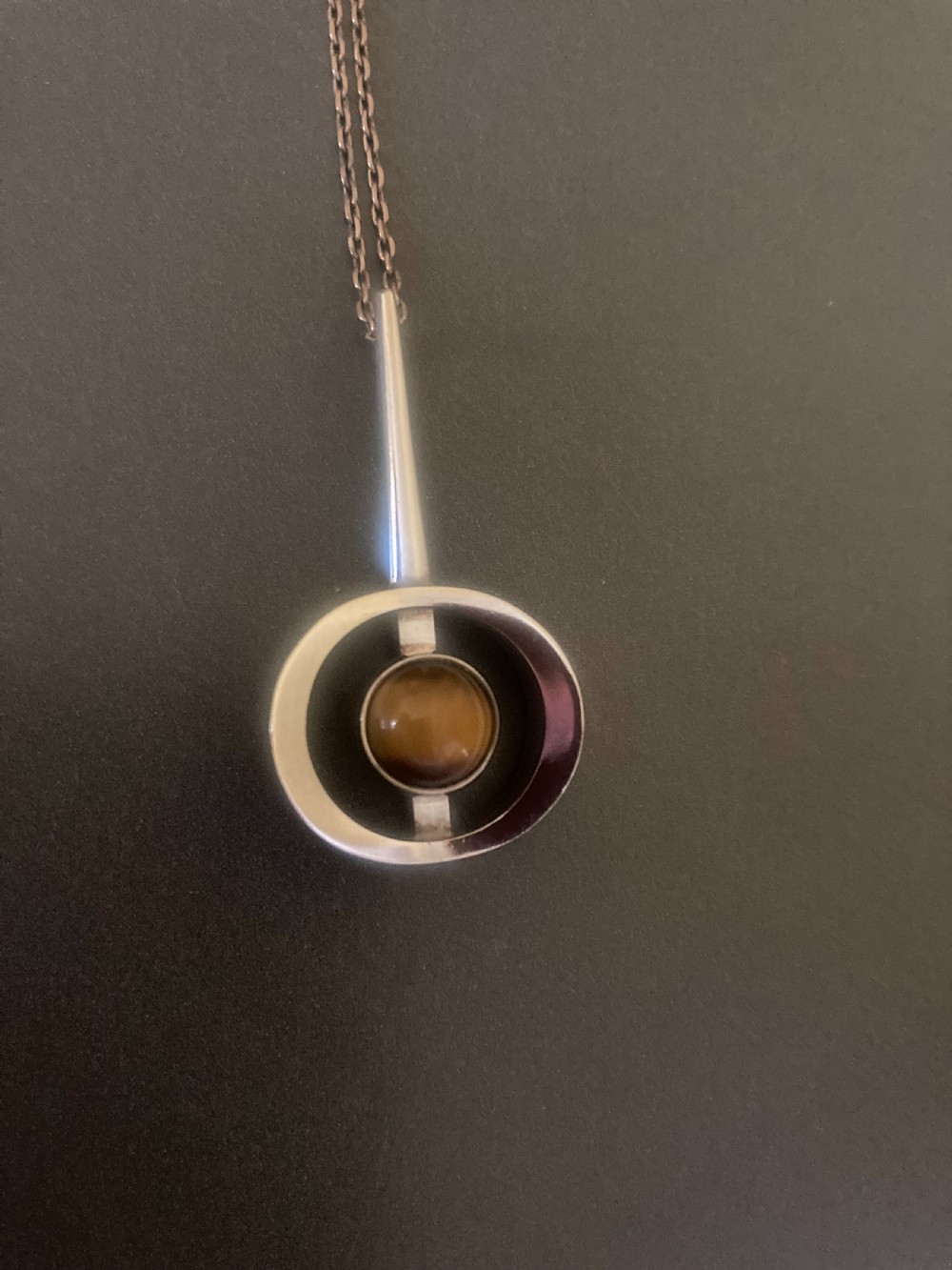 Danish Silver Pendant with Tigers Eye. By N E From. 1960s. View II