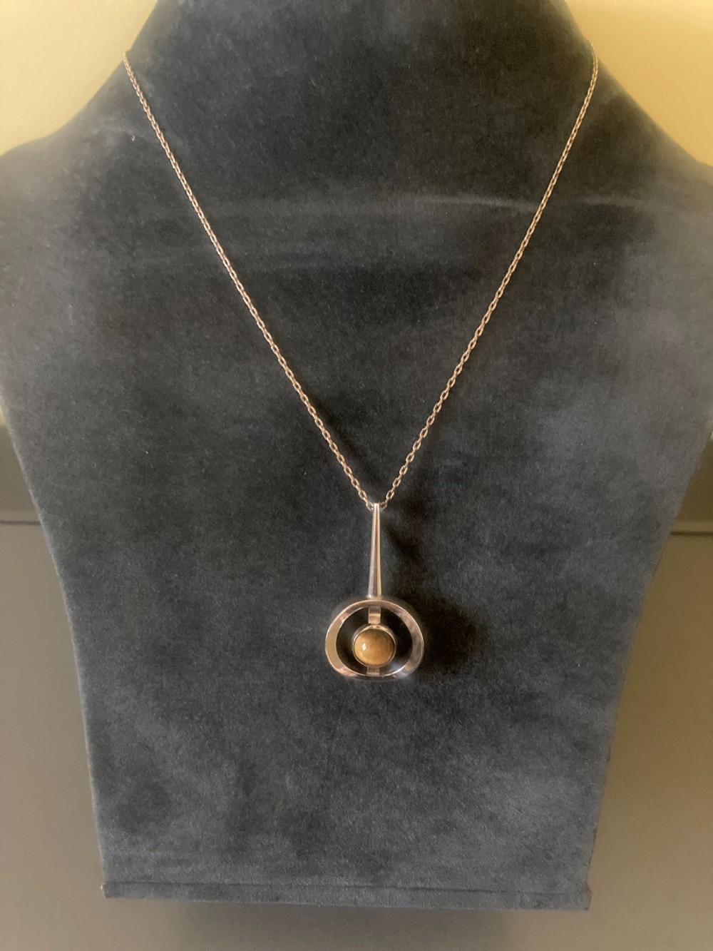 Danish Silver Pendant with Tigers Eye. By N E From. 1960s. View III