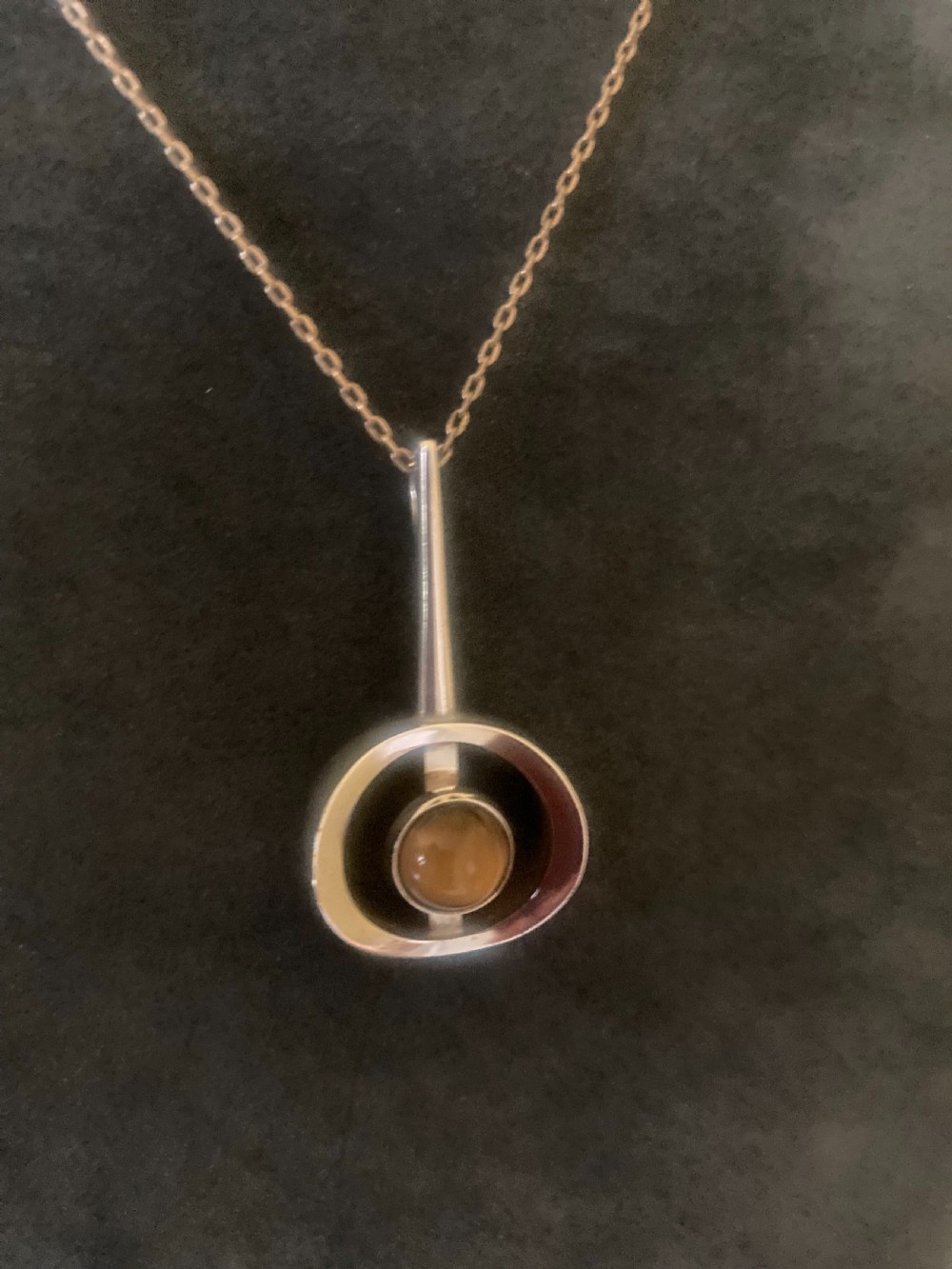 Danish Silver Pendant with Tigers Eye. By N E From. 1960s. View IV