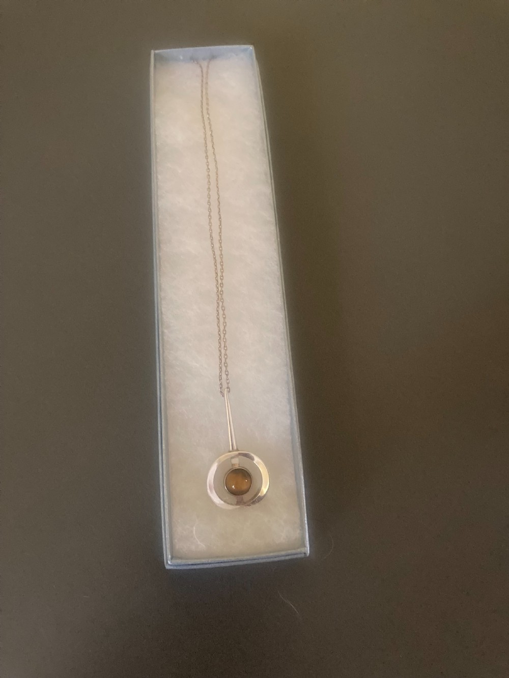 Danish Silver Pendant with Tigers Eye. By N E From. 1960s. View V
