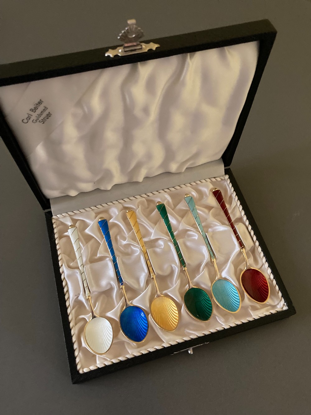 Danish Silver Gilt and Enamel Mocca Spoons. 1950s.
