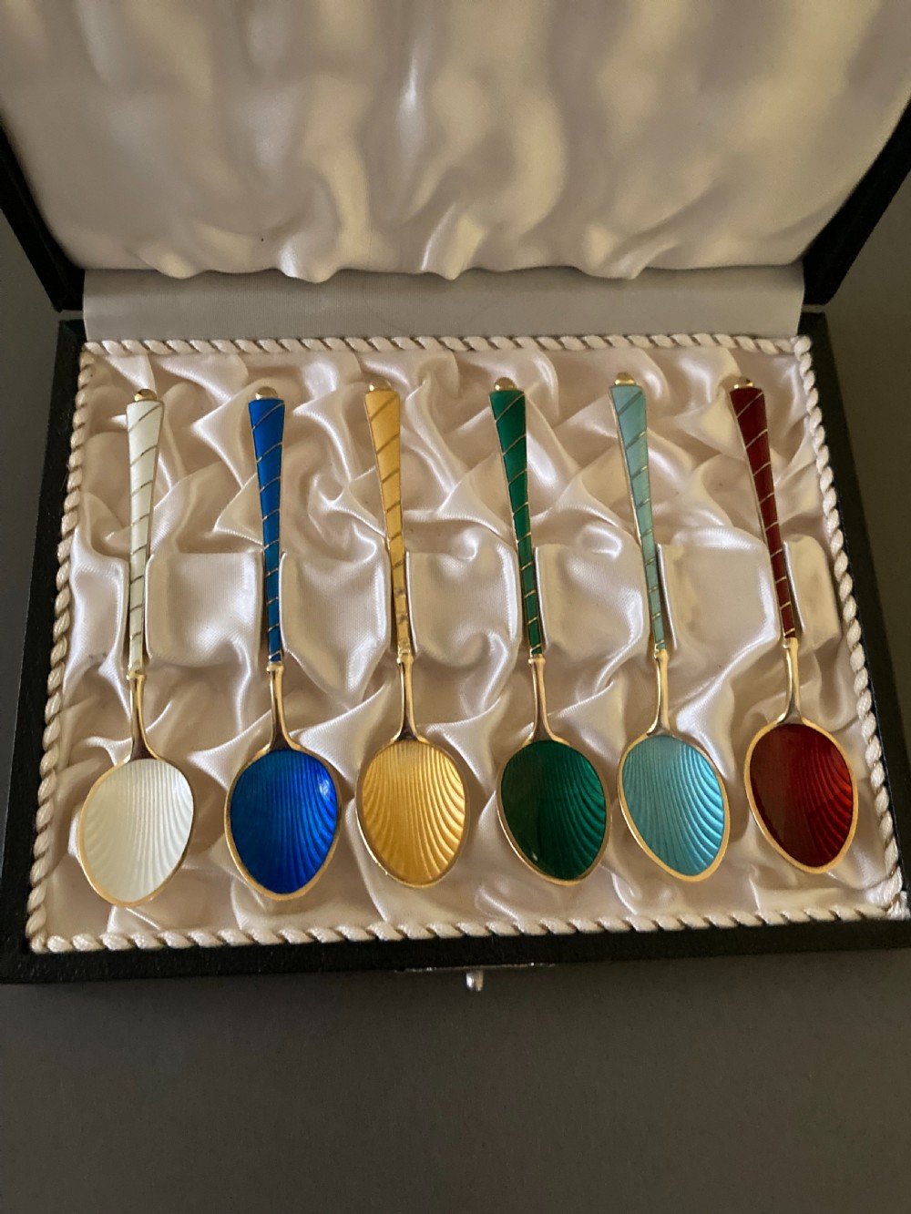 Danish Silver Gilt and Enamel Mocca Spoons. 1950s. View II