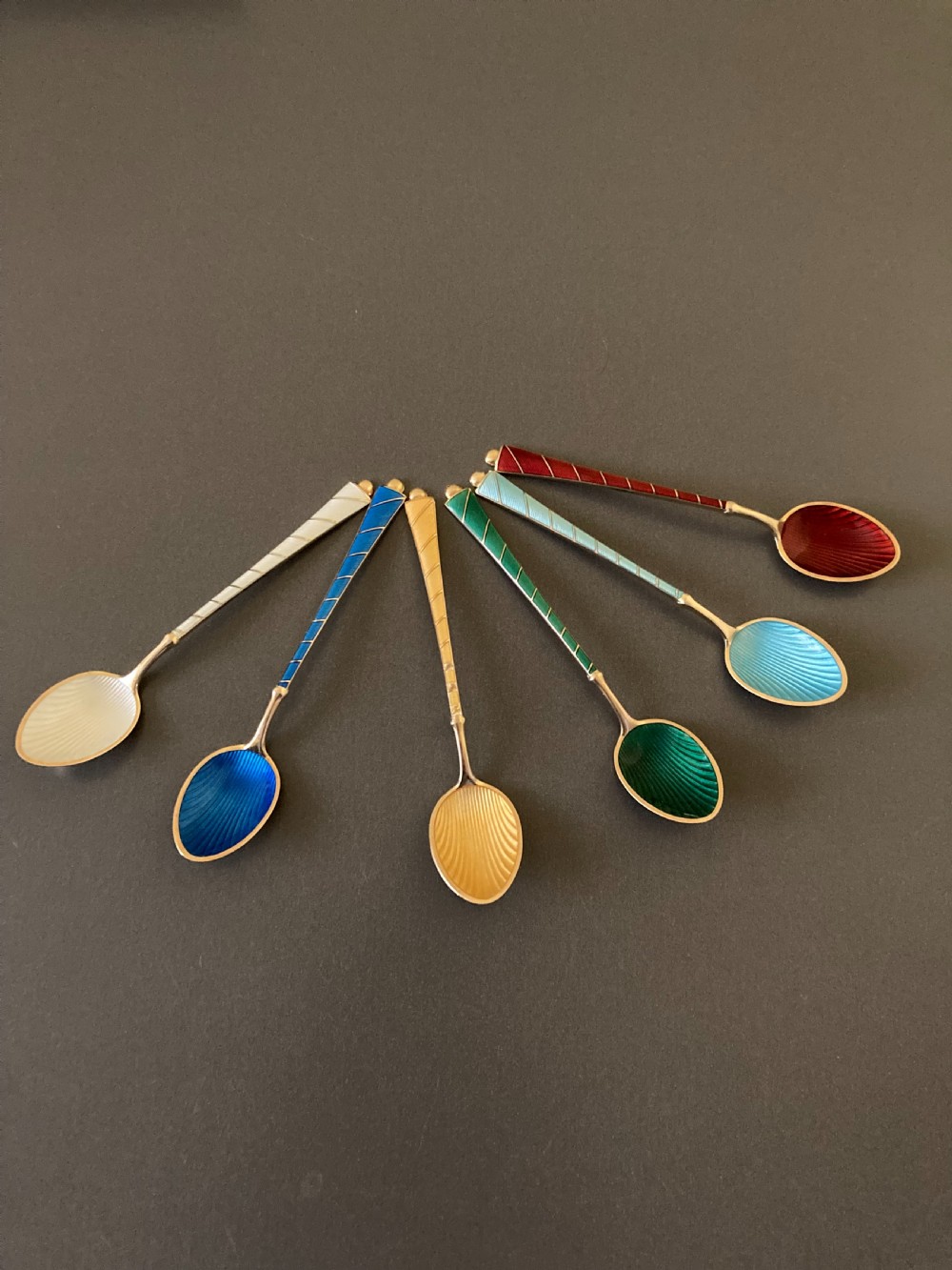 Danish Silver Gilt and Enamel Mocca Spoons. 1950s. View V