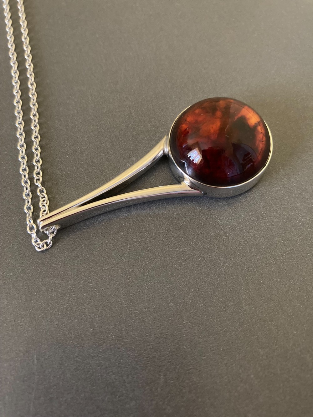 Danish Silver and Amber Pendant. 1960s. By Niels Erik From. View VI
