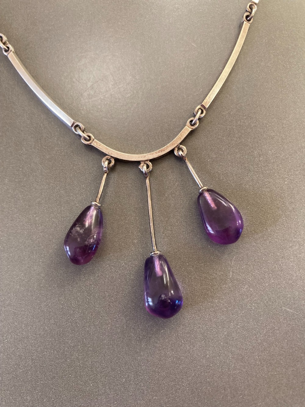 Danish Silver and Amethyst Necklace. 1960s. By Niels Erik From. View II