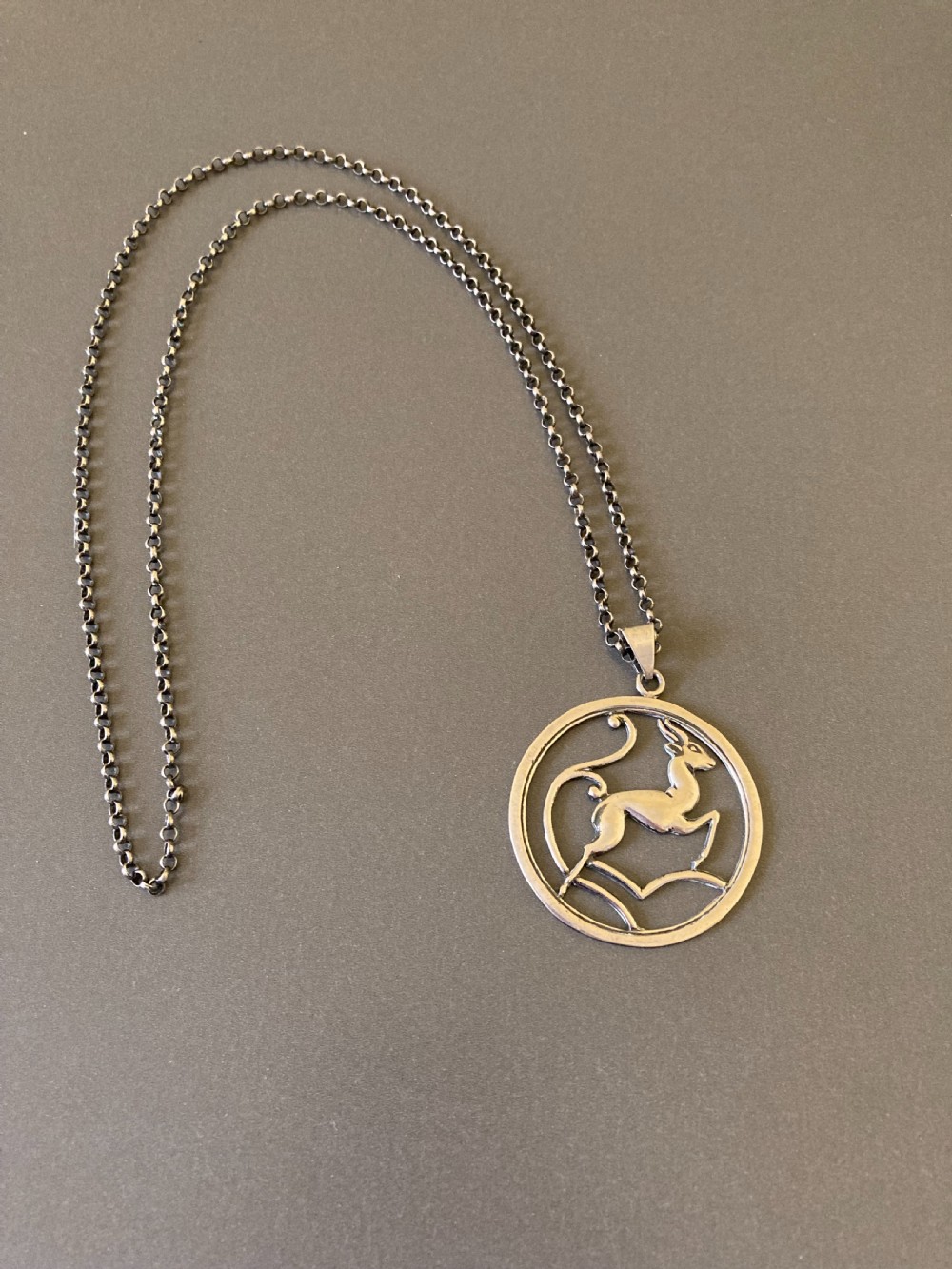 Danish Silver Pendant of Leaping Deer. 1950s.