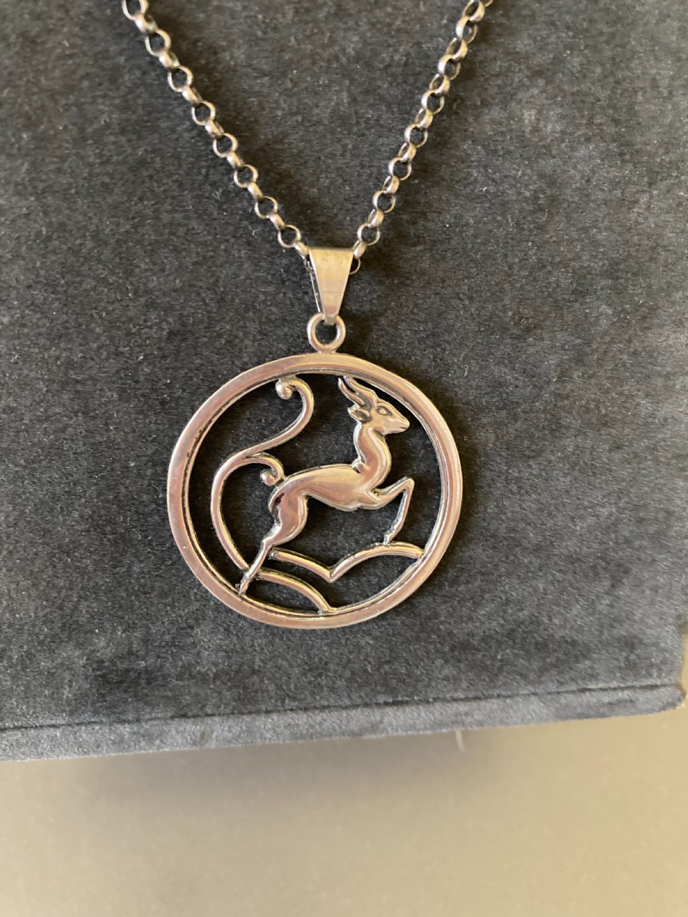 Danish Silver Pendant of Leaping Deer. 1950s. View IV