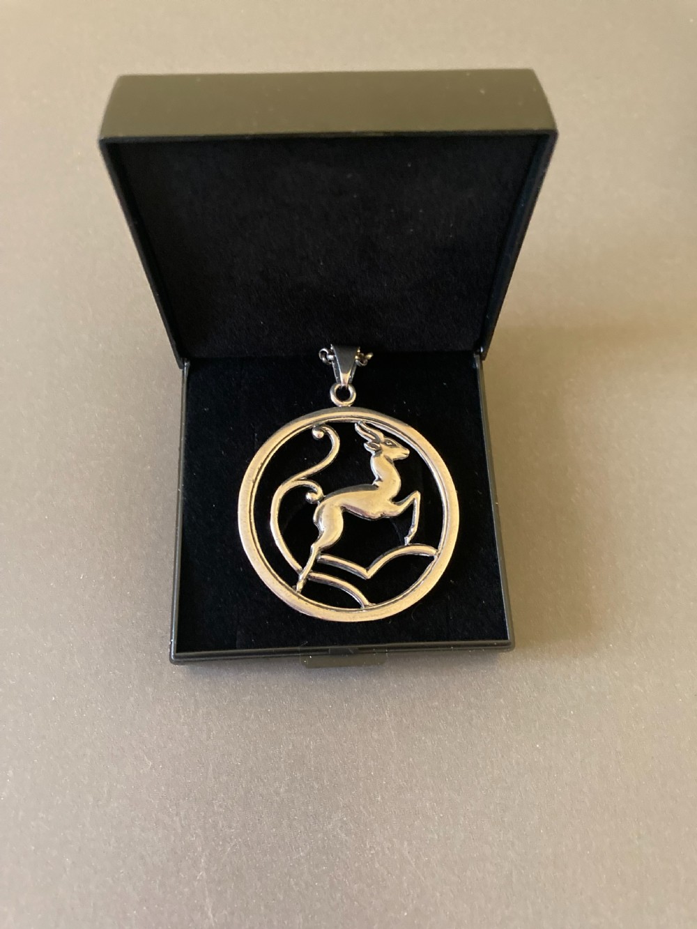 Danish Silver Pendant of Leaping Deer. 1950s. View VI