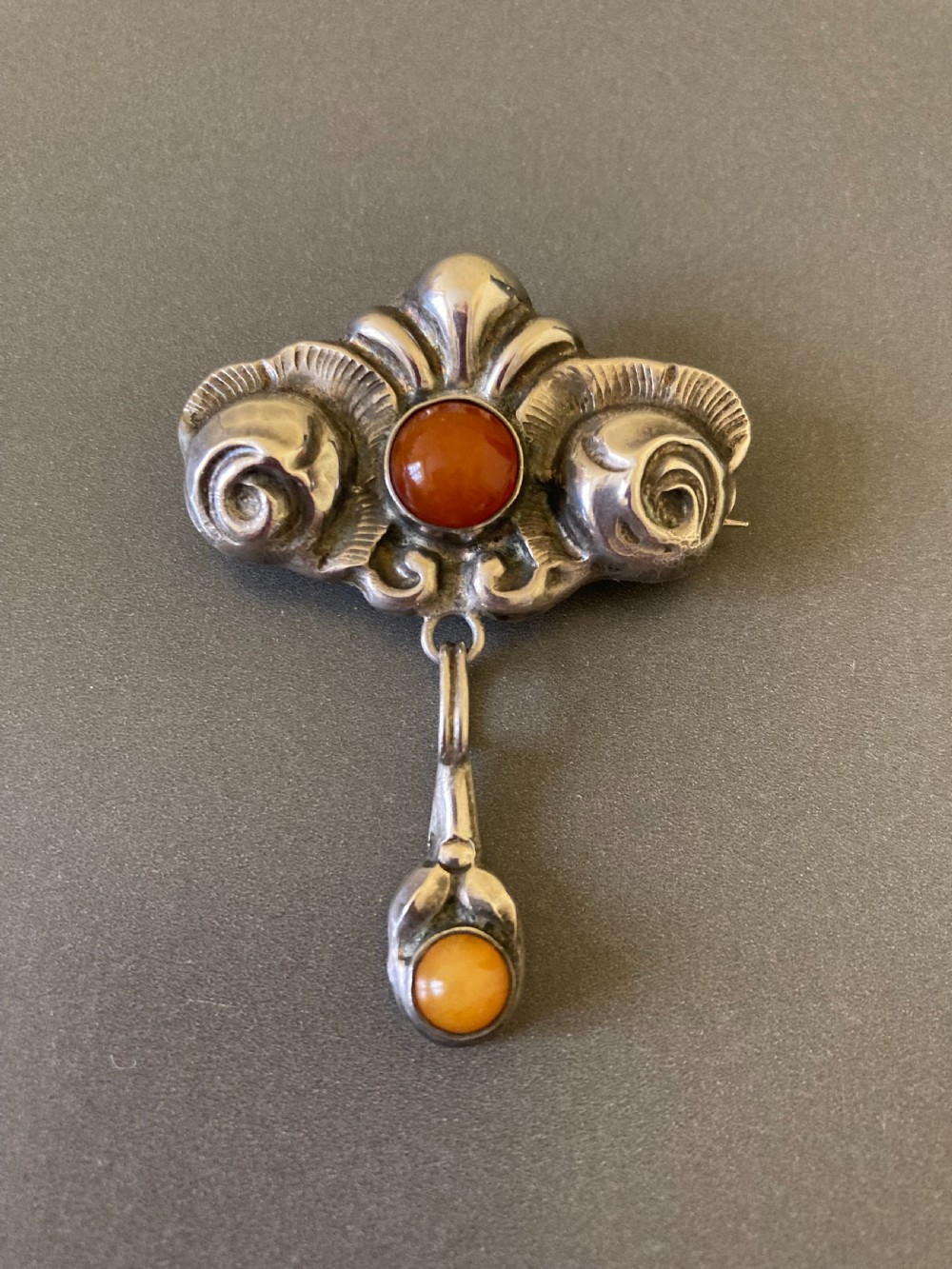 Danish Silver Brooch with Amber. C 1910. View II