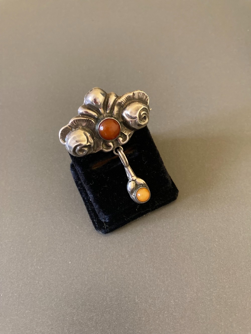 Danish Silver Brooch with Amber. C 1910. View III
