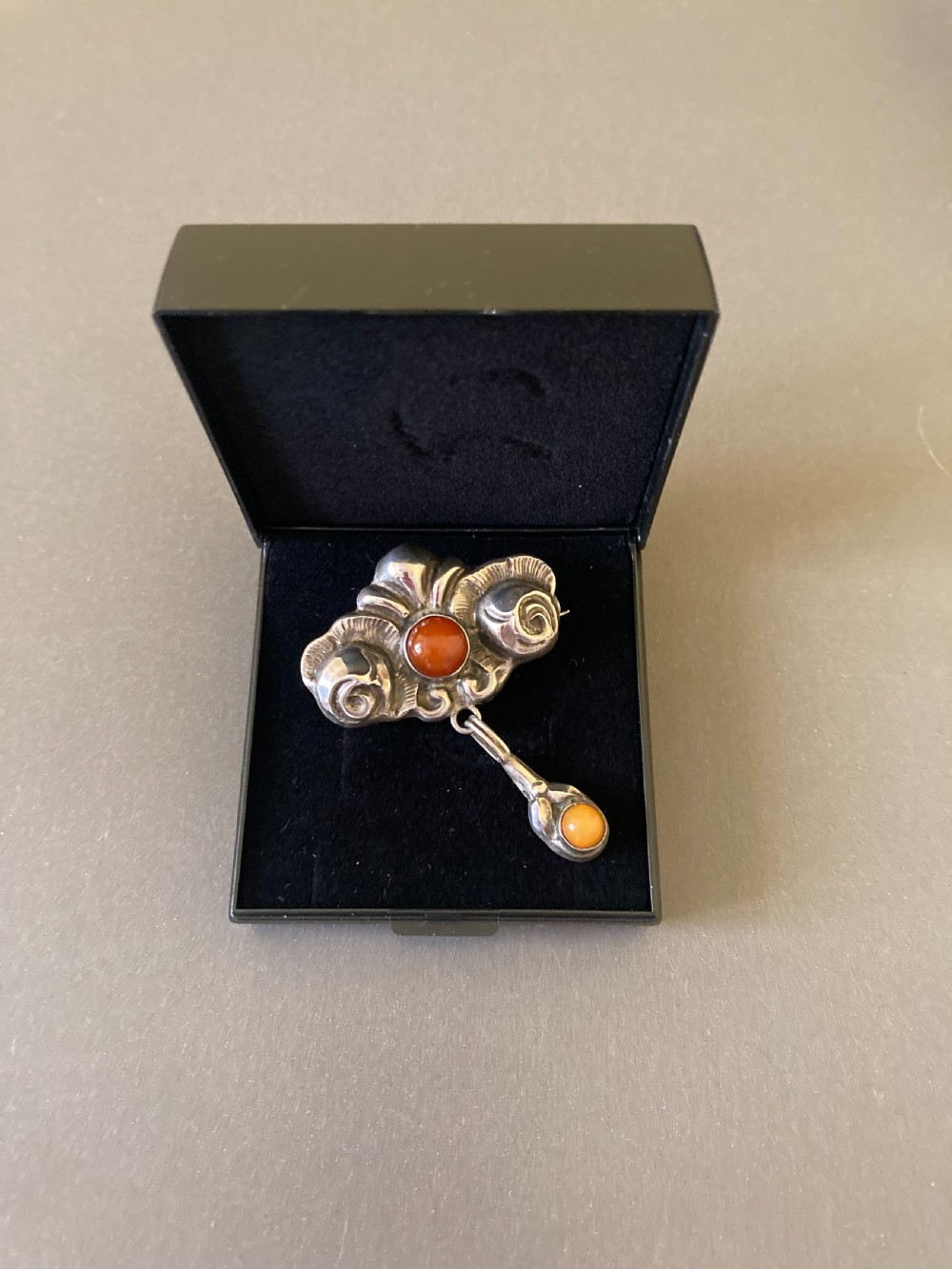 Danish Silver Brooch with Amber. C 1910. View VI