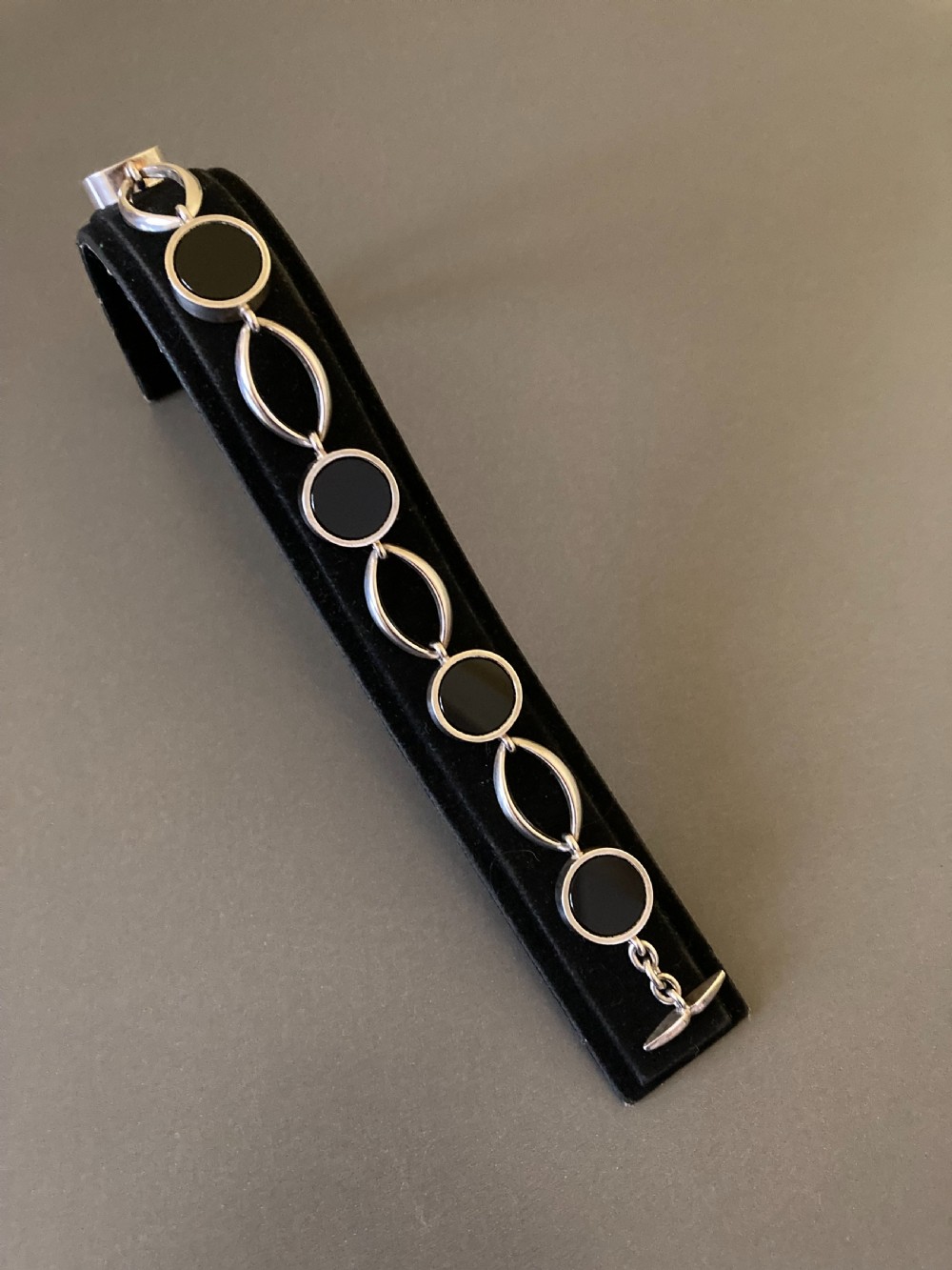 Danish Sterling Silver Bracelet with polished Onyx. 1960s. By N E From. View II