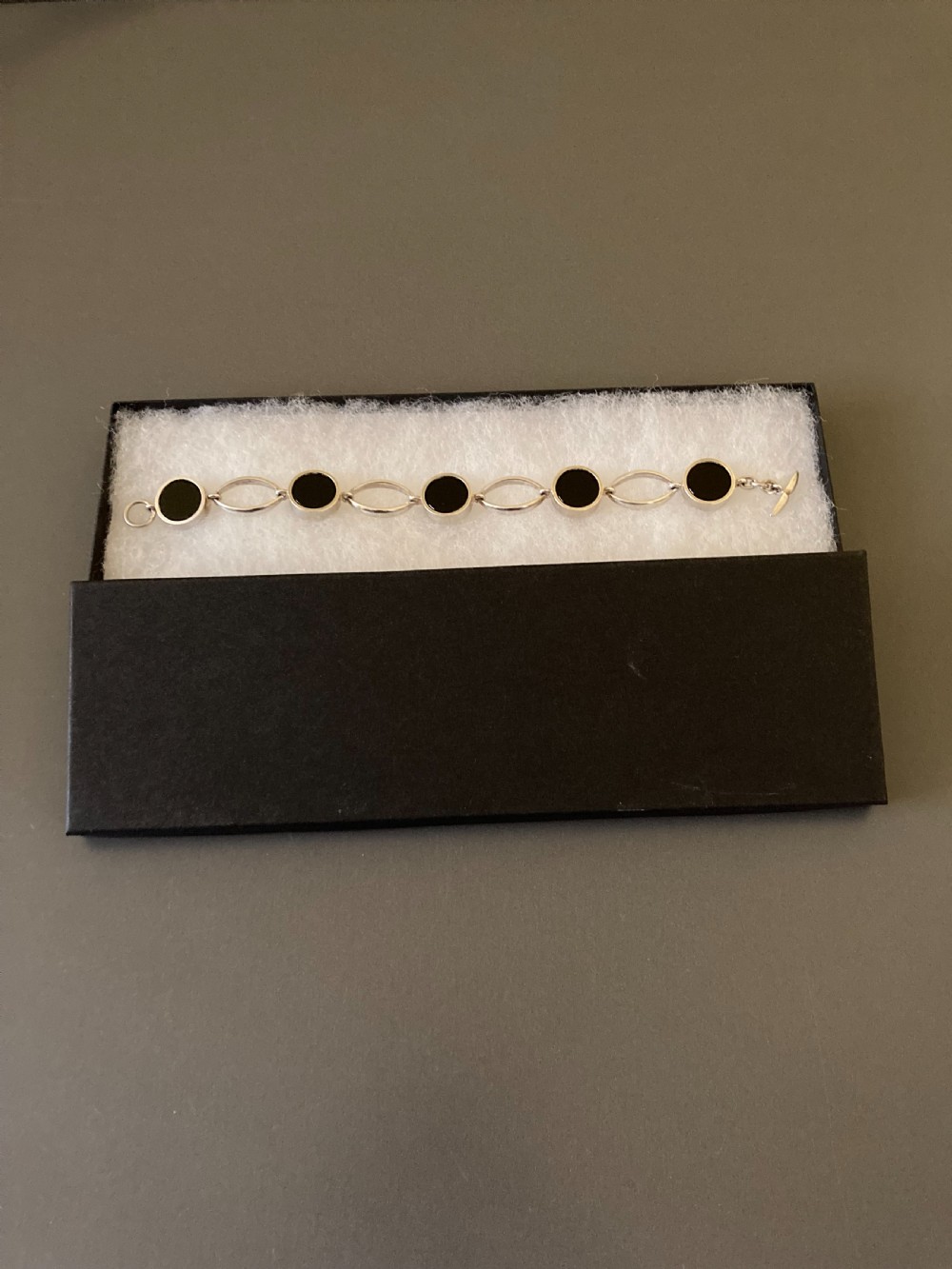 Danish Sterling Silver Bracelet with polished Onyx. 1960s. By N E From. View IV