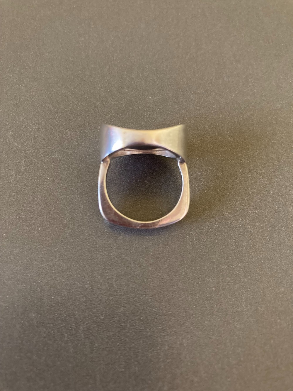 Danish Silver Ring with polished Onyx. 1960s. By N E From. View II