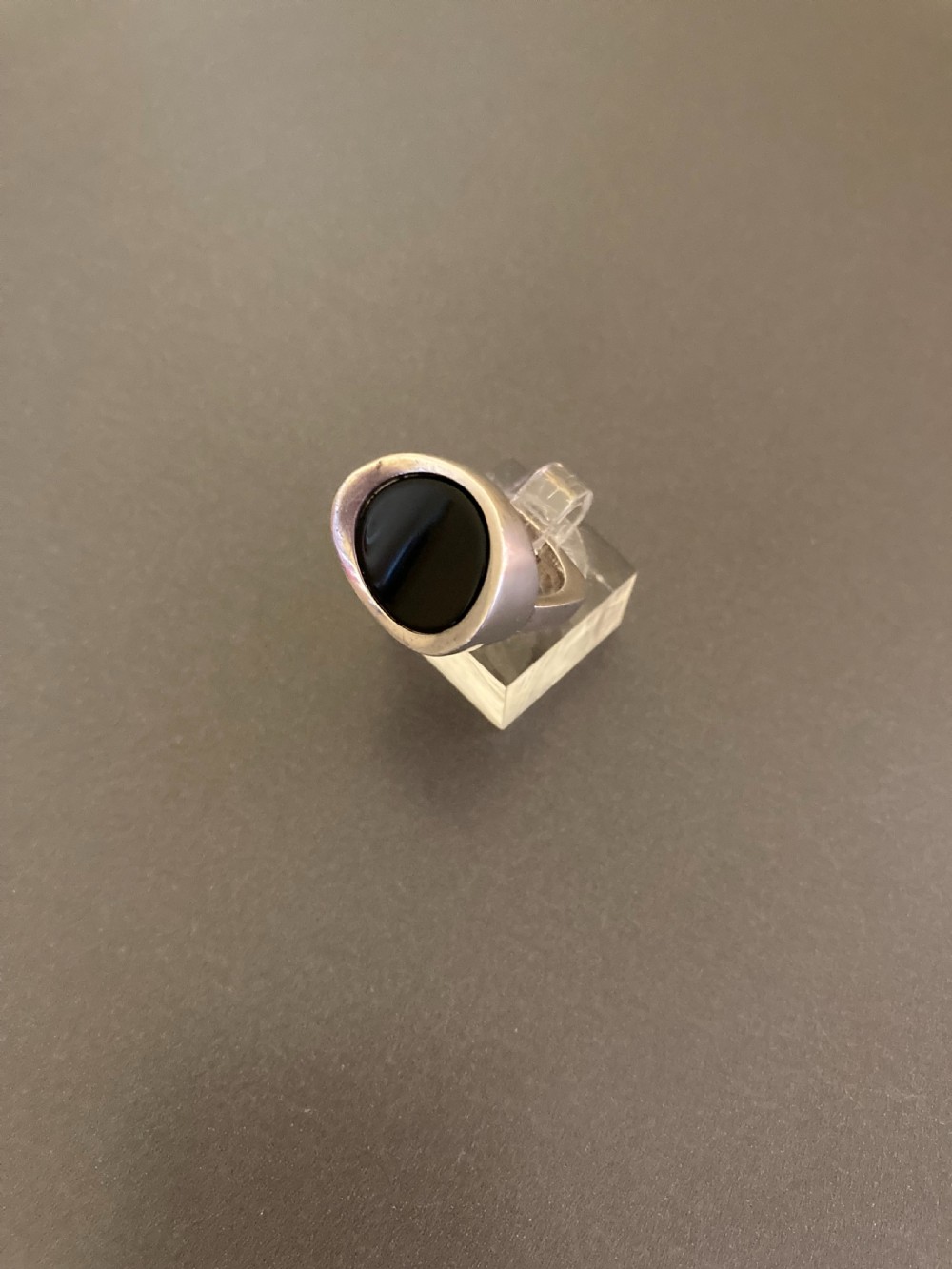 Danish Silver Ring with polished Onyx. 1960s. By N E From. View III