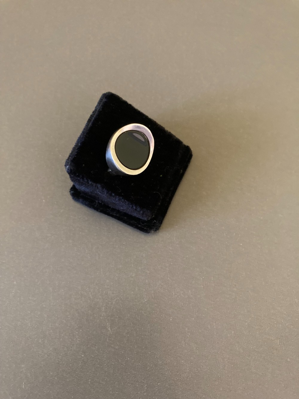 Danish Silver Ring with polished Onyx. 1960s. By N E From. View IV