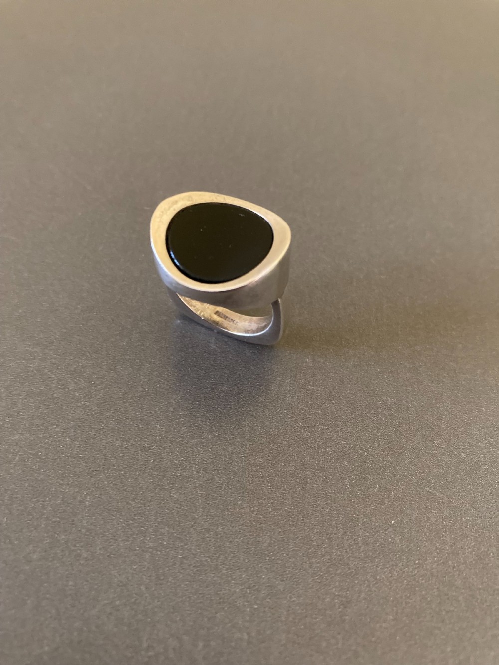 Danish Silver Ring with polished Onyx. 1960s. By N E From. View V