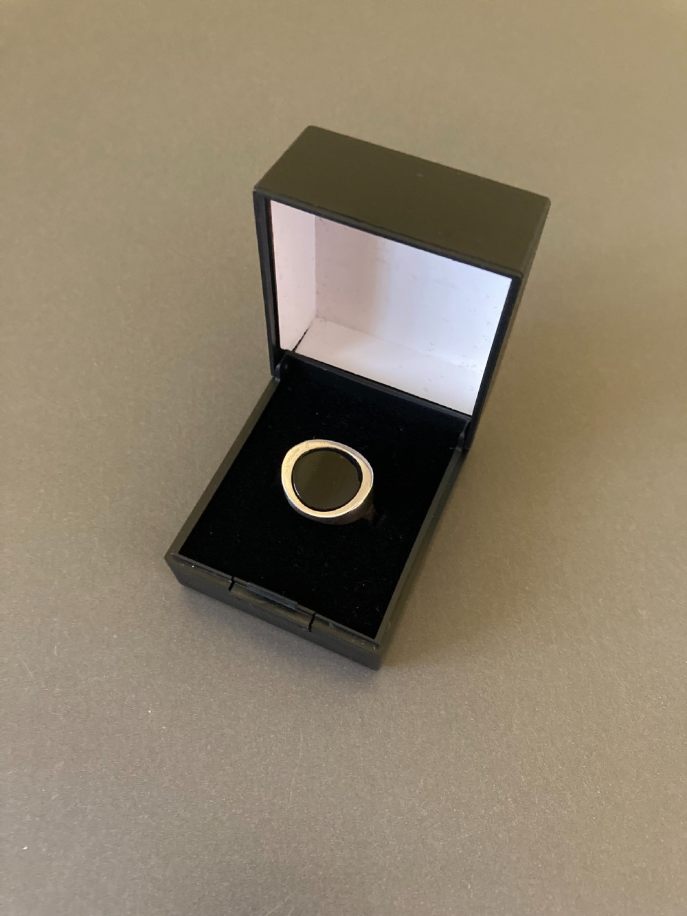 Danish Silver Ring with polished Onyx. 1960s. By N E From. View VI
