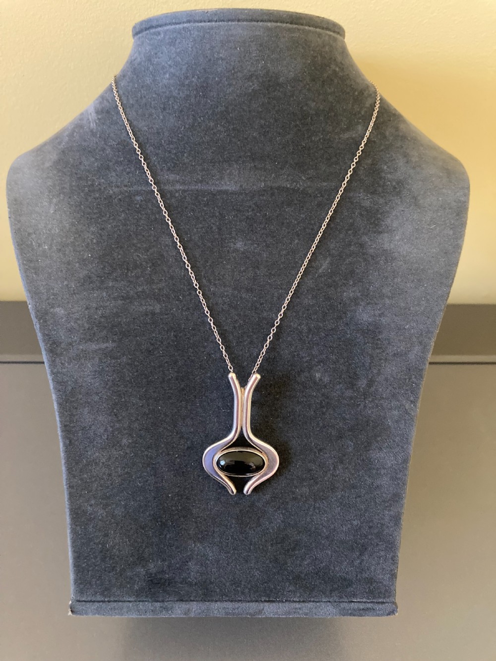 Danish Silver Pendant with polished Onyx. 1960s. By N E From. View III