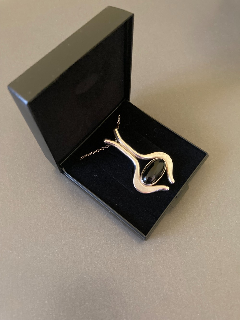 Danish Silver Pendant with polished Onyx. 1960s. By N E From. View V