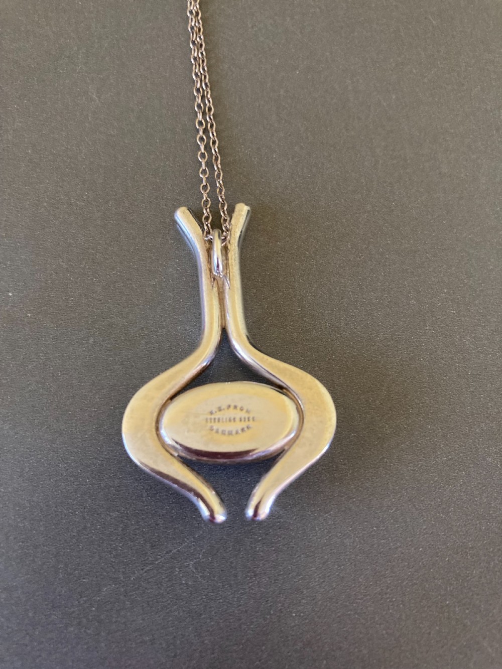 Danish Silver Pendant with polished Onyx. 1960s. By N E From. View VI