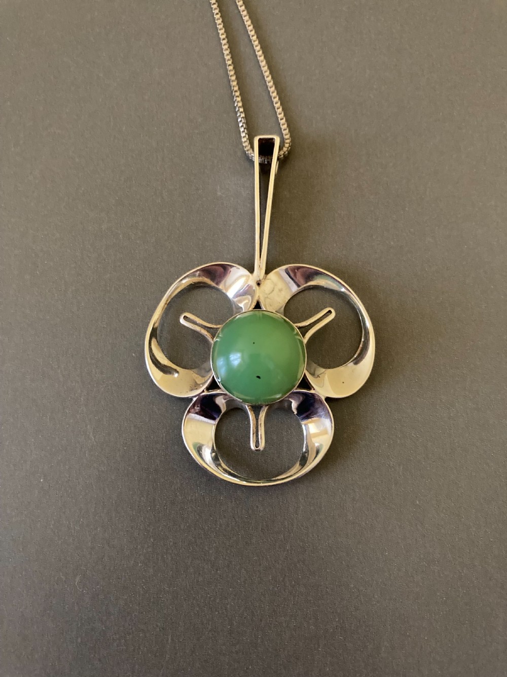 Swedish Silver Pendant with Nephrite. By Theresia Hvorslev for Alton.