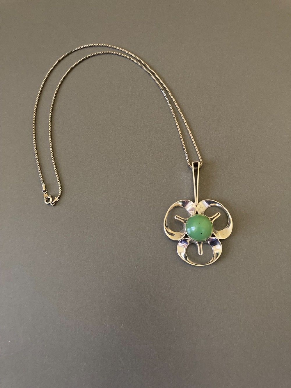Swedish Silver Pendant with Nephrite. By Theresia Hvorslev for Alton. View II