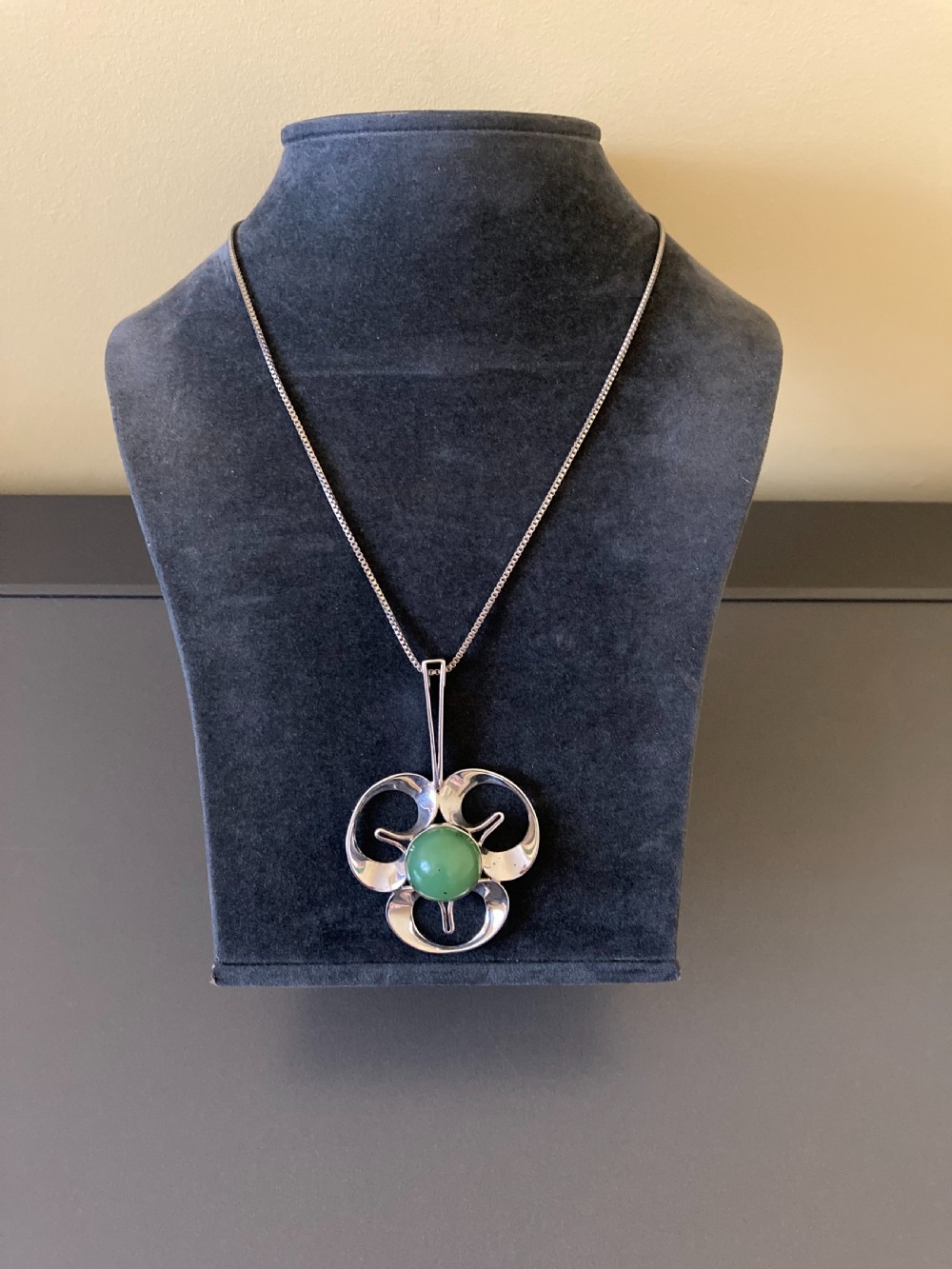 Swedish Silver Pendant with Nephrite. By Theresia Hvorslev for Alton. View III
