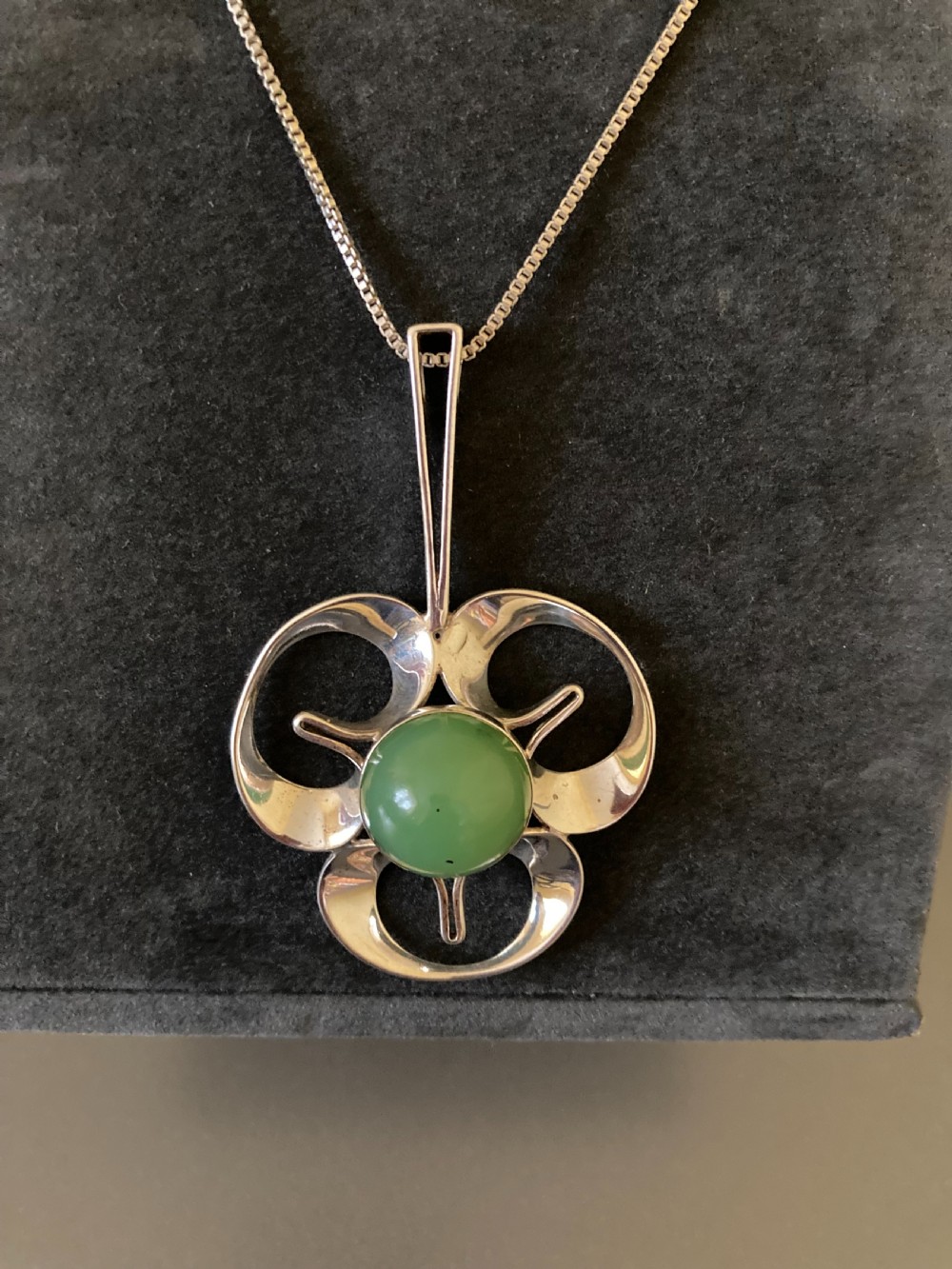 Swedish Silver Pendant with Nephrite. By Theresia Hvorslev for Alton. View IV