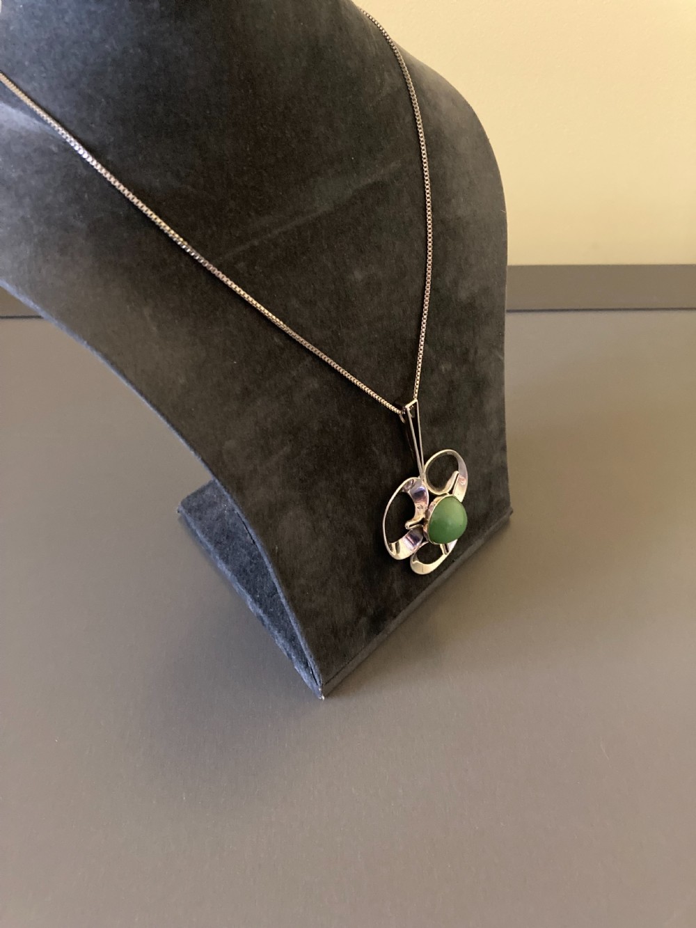 Swedish Silver Pendant with Nephrite. By Theresia Hvorslev for Alton. View V