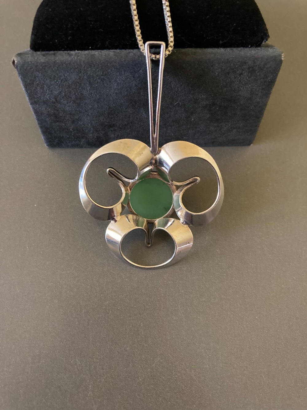Swedish Silver Pendant with Nephrite. By Theresia Hvorslev for Alton. View VII