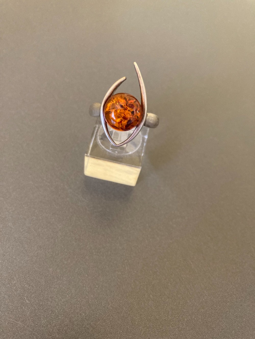 Danish Silver Ring with Amber. 1960s.