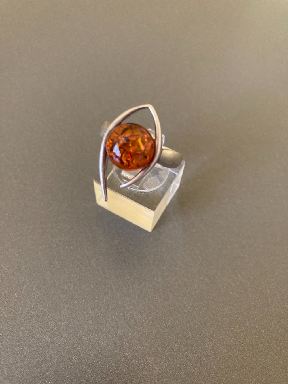 Danish Silver Ring with Amber. 1960s. View II