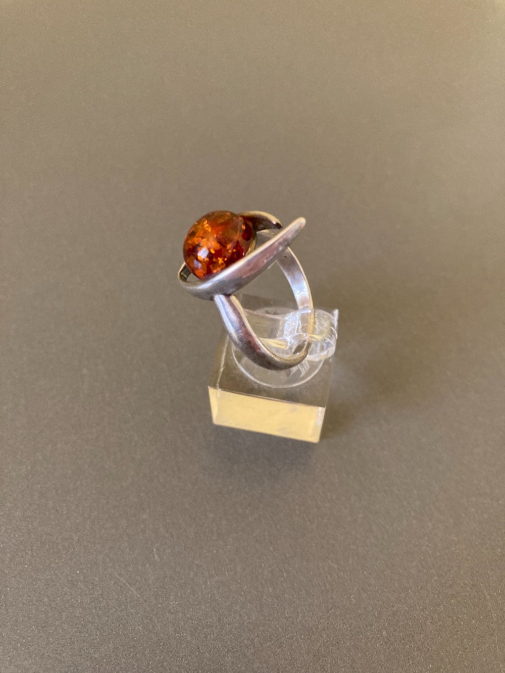 Danish Silver Ring with Amber. 1960s. View IV