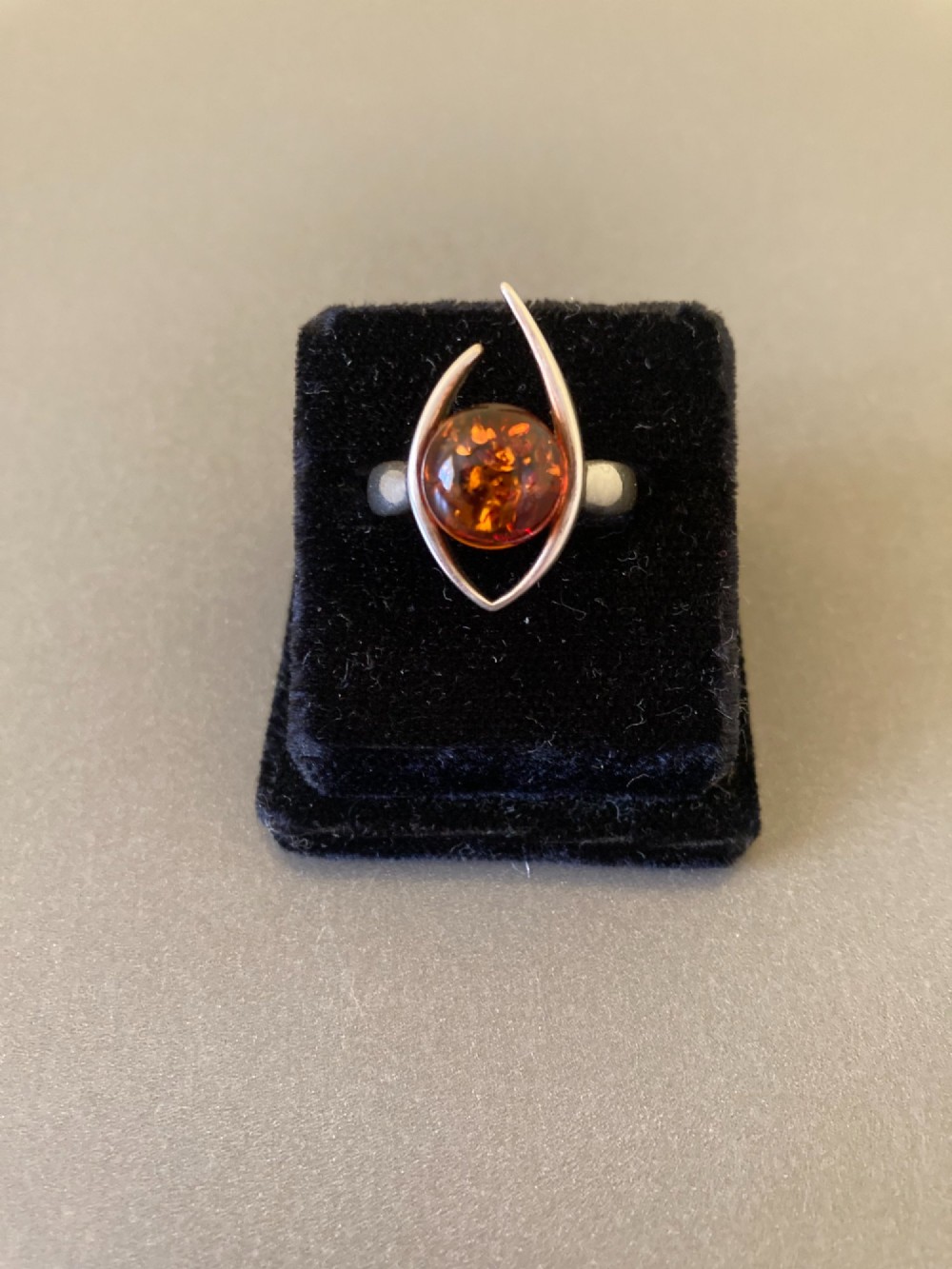 Danish Silver Ring with Amber. 1960s. View V