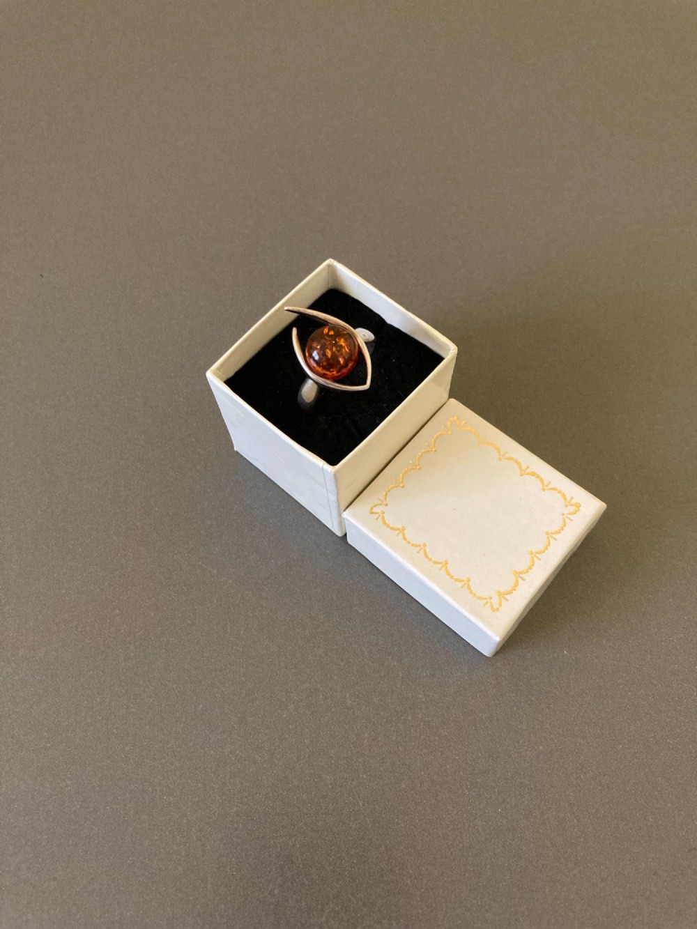 Danish Silver Ring with Amber. 1960s. View VI