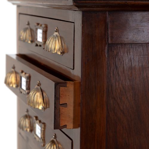 FLIGHT OF 12 WALNUT DRAWERS WITH SCALLOPED BRASS HANDLES - ADDITIONAL PHOTO 3