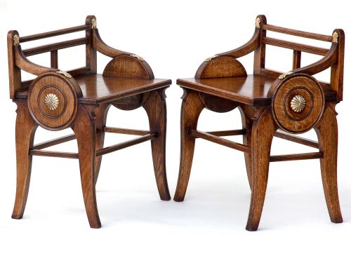 PAIR OF BRASS MOUNTED HALL BENCHES IN THE MANNER OF SHOOLBRED - ADDITIONAL PHOTO 1