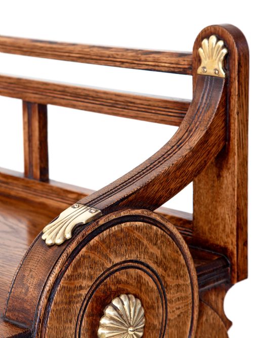 PAIR OF BRASS MOUNTED HALL BENCHES IN THE MANNER OF SHOOLBRED - ADDITIONAL PHOTO 6