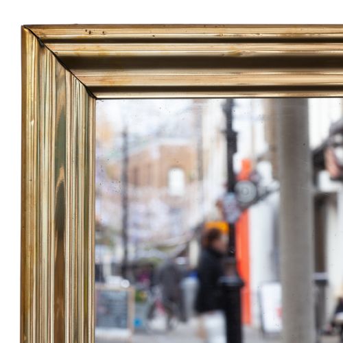 THICK FRAMED BRASS ON OAK BRASSERIE MIRROR WITH ORIGINAL PLATE - ADDITIONAL PHOTO 1