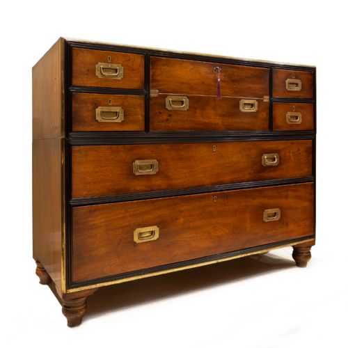 IMPRESSIVE BRASS BOUND CAMPHORWOOD MILITARY SECRETAIRE - ADDITIONAL PHOTO 1