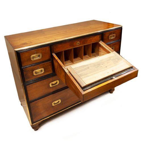 IMPRESSIVE BRASS BOUND CAMPHORWOOD MILITARY SECRETAIRE - ADDITIONAL PHOTO 2